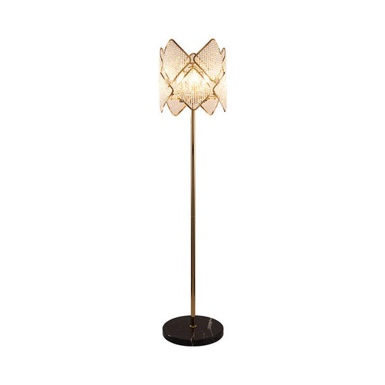 Modern Round Parlor Floor Lamp With Clear Crystal Strand 1 Head Gold/Chrome Light & Rhombus Design