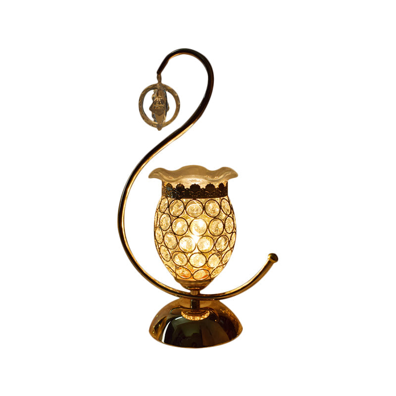 Anna - Modern Cube/Flower Shape Table Lamp Modernism Crystal-Encrusted 1 Head Gold Nightstand Light