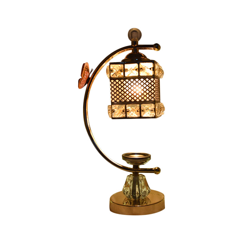 Anna - Modern Cube/Flower Shape Table Lamp Modernism Crystal-Encrusted 1 Head Gold Nightstand Light