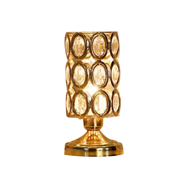 Viola - Modernism 1 Bulb Table Light With Crystal-Encrusted Shade Gold Tapered/Cylinder Reading Lamp