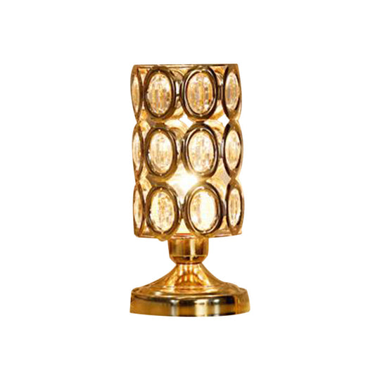 Viola - Modernism 1 Bulb Table Light With Crystal-Encrusted Shade Gold Tapered/Cylinder Reading Lamp