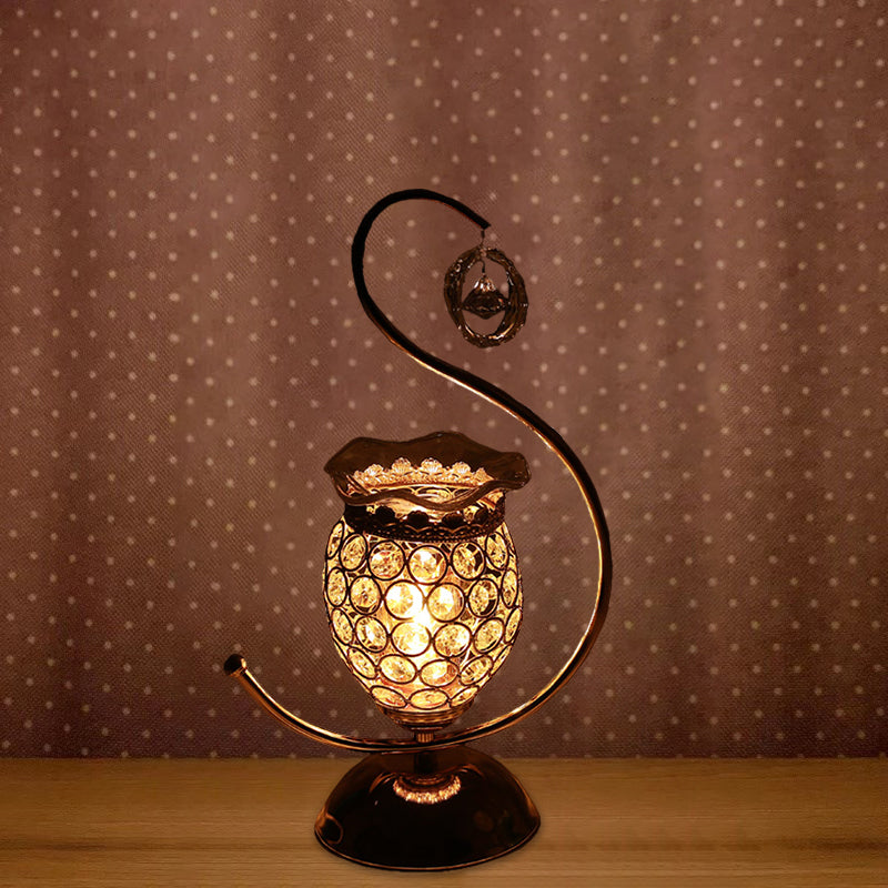 Contemporary Gold Table Lamp With Floral Crystal Embedded Shade & Warm/Blue/Purple Light - Perfect