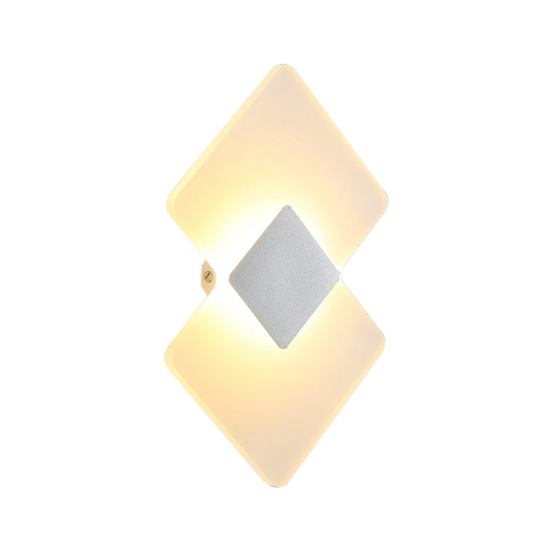 Modern Led Acrylic Wall Lamp: Textured Silver/Black Rhombus Sconce Light With Remote Control