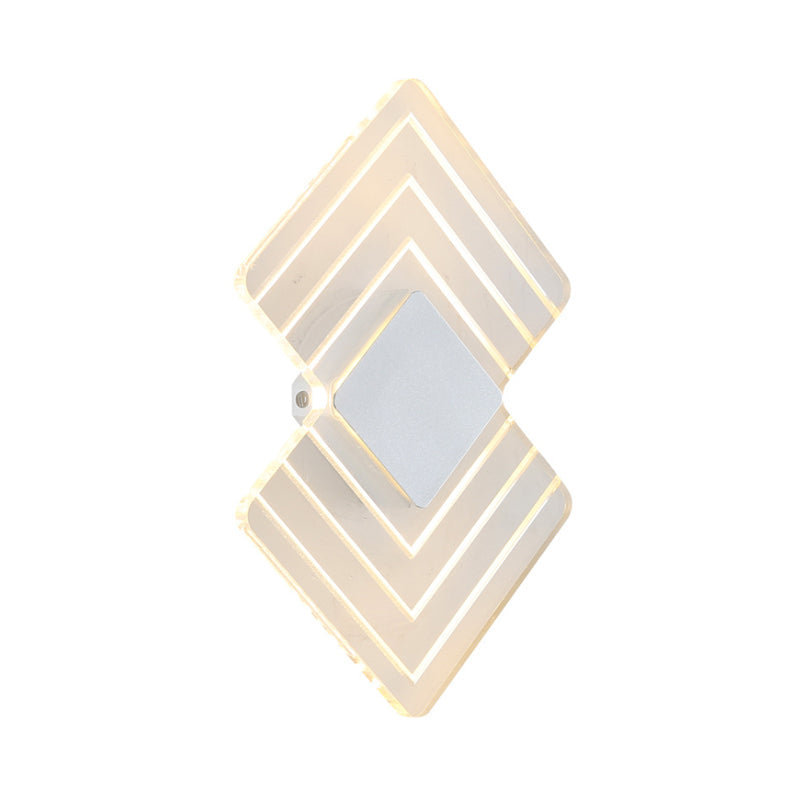 Modern Led Acrylic Wall Lamp: Textured Silver/Black Rhombus Sconce Light With Remote Control