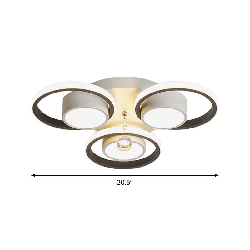 Modern Led White Acrylic Flush Ceiling Light With Crystal Orb - Remote Control Dimming