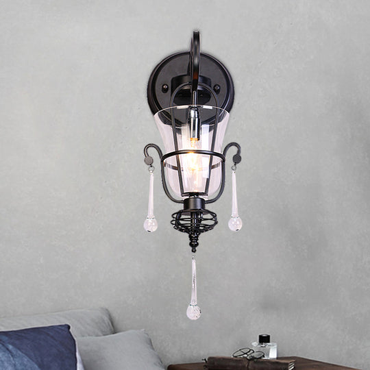 Modern Flared Black Wall Lamp With Clear Glass Shade 1 /