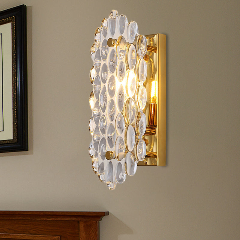 Modern Gold Wall Lamp With Crystal Panel Shade - Elegant Hallway Sconce