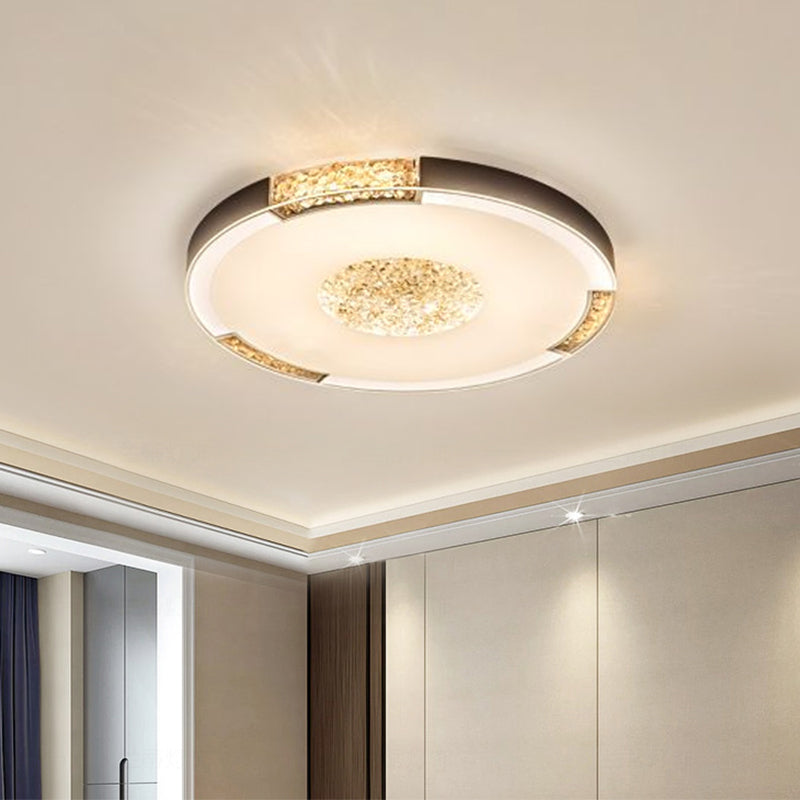 Contemporary Led Flush Mount Ceiling Light In Black/Gold Finish With Bevel Cut Crystals -