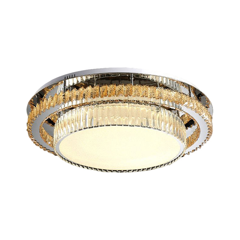 Modern Beveled Glass Crystal Led Drum Ceiling Lamp - 19.5’/23.5’ Wide Chrome Flushmount
