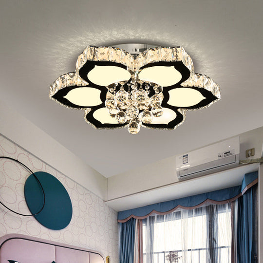 Contemporary Beveled Glass Lotus Led Flush Light In Chrome - Ideal For Bedroom 17’/22’ Wide / 17’