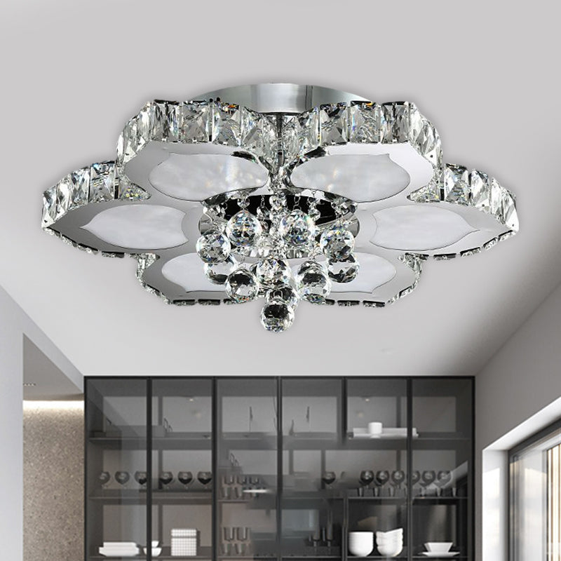 Contemporary Beveled Glass Lotus Led Flush Light In Chrome - Ideal For Bedroom 17’/22’ Wide