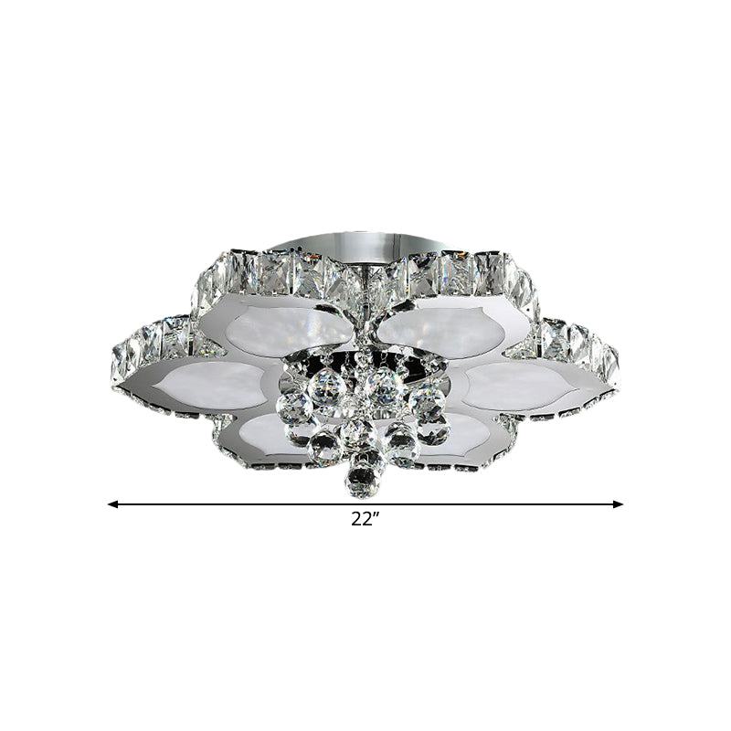 Contemporary Beveled Glass Lotus Led Flush Light In Chrome - Ideal For Bedroom 17’/22’ Wide