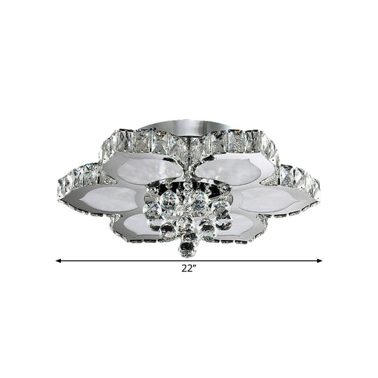 Contemporary Beveled Glass Lotus Led Flush Light In Chrome - Ideal For Bedroom 17’/22’ Wide