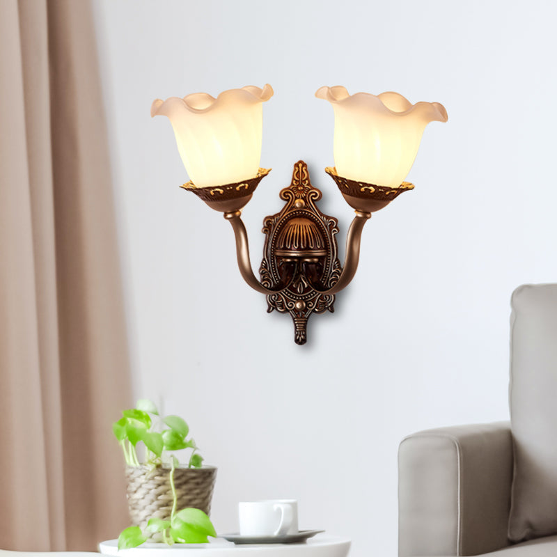 Rustic Blossom Wall Lamp With Opaline Glass Mount - Brown Ideal For Living Room 2 /