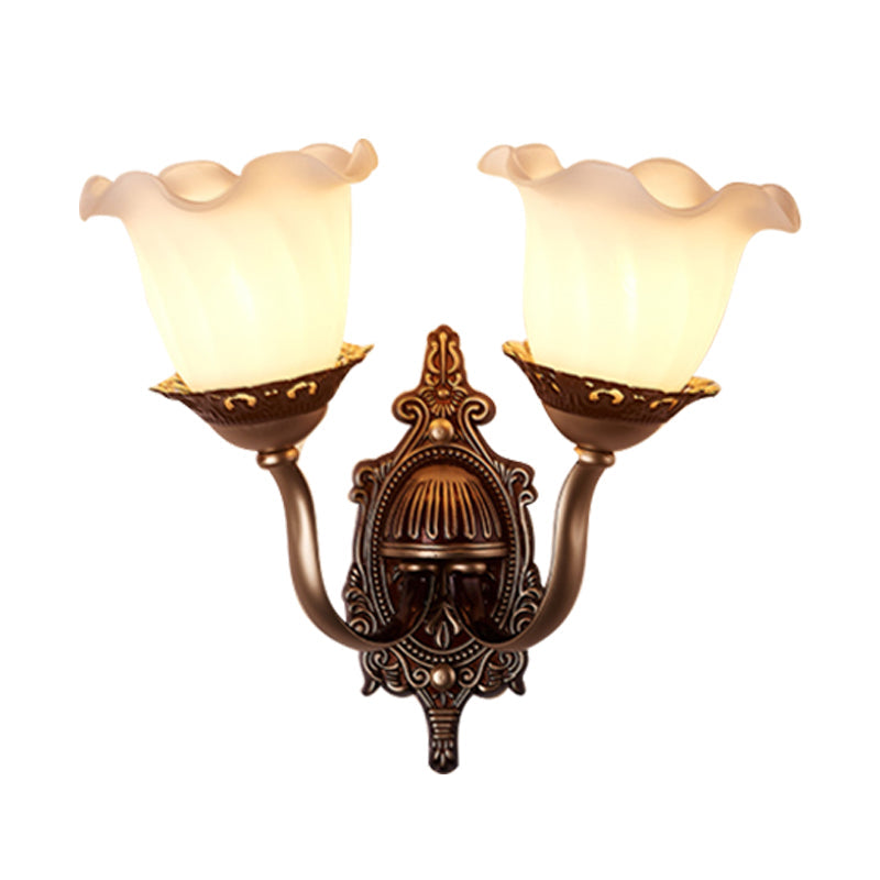 Rustic Blossom Wall Lamp With Opaline Glass Mount - Brown Ideal For Living Room