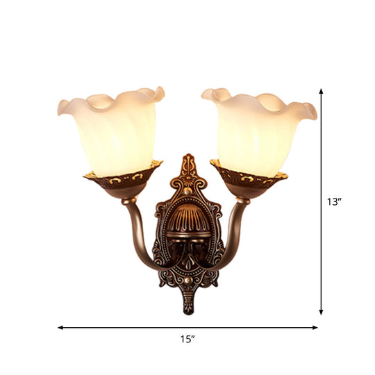 Rustic Blossom Wall Lamp With Opaline Glass Mount - Brown Ideal For Living Room