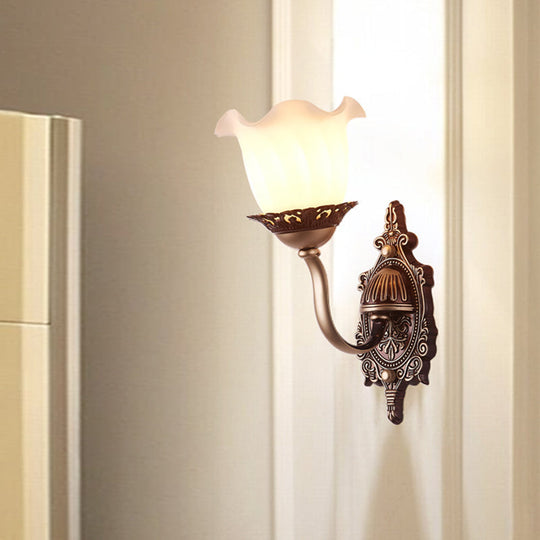 Rustic Blossom Wall Lamp With Opaline Glass Mount - Brown Ideal For Living Room