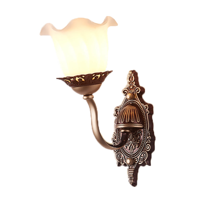 Rustic Blossom Wall Lamp With Opaline Glass Mount - Brown Ideal For Living Room