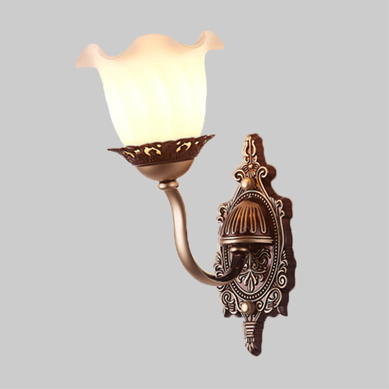 Rustic Blossom Wall Lamp With Opaline Glass Mount - Brown Ideal For Living Room