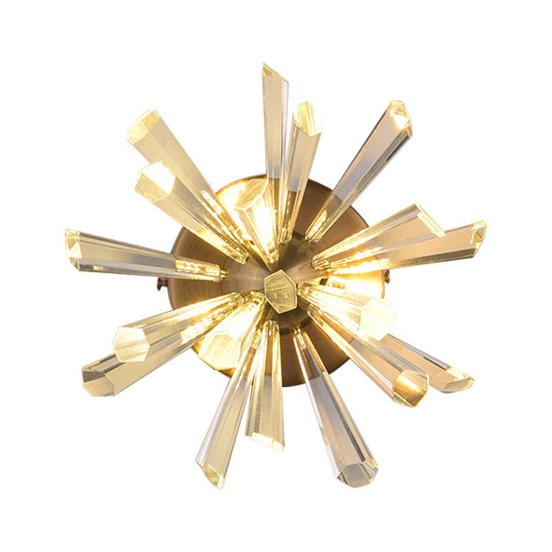 Contemporary 2-Head Gold Crystal Rod Sputnik Wall Sconce - Warm/White Light