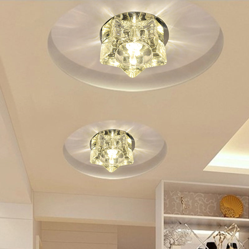 Contemporary Star - Shape Led Ceiling Fixture With Clear Crystal Accents - Warm/White/Multi Color