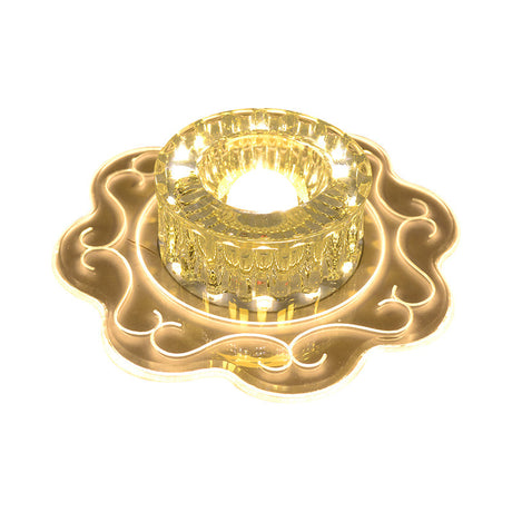 Crystal Glass Modern Drum Ceiling Light With Led Flush Mount For Balcony In Warm/Multi/Red