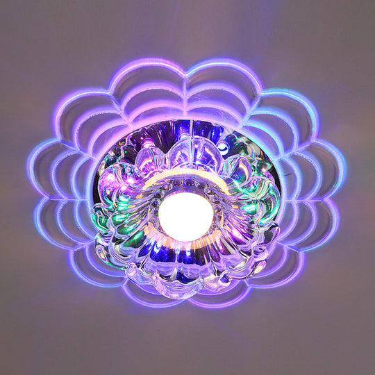 Contemporary Led Flush Mount Crystal Glass Ceiling Fixture - Stainless-Steel Warm/White/Multi Color