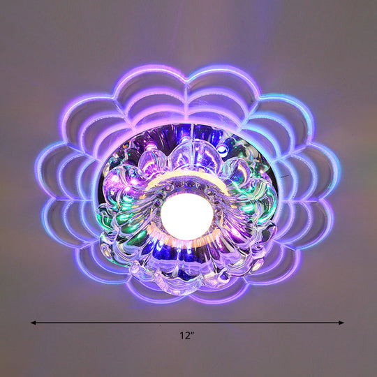 Contemporary Led Flush Mount Crystal Glass Ceiling Fixture - Stainless - Steel Warm/White/Multi