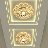Silver Flush Mount Led Ceiling Light Fixture With Clear Crystal Flower Design - Warm/Multi Color