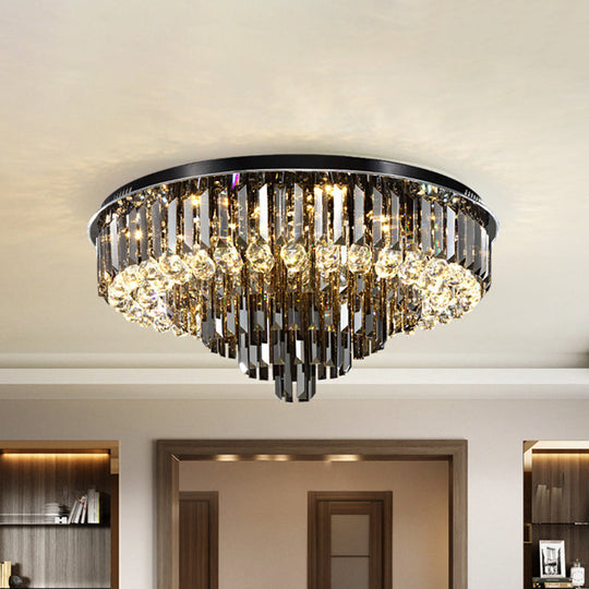 Modern Led Flushmount With Crystal Prisms Shade Stainless-Steel Tapered Ceiling Lighting - 23.5/31.5