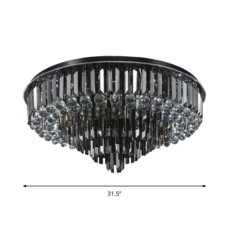 Modern Led Flushmount With Crystal Prisms Shade Stainless-Steel Tapered Ceiling Lighting - 23.5/31.5
