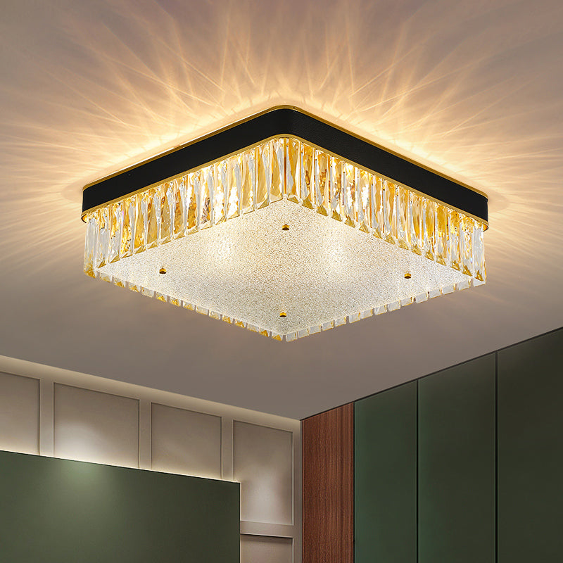 Modern Black Crystal Square Led Flush Mount Ceiling Light For Parlor