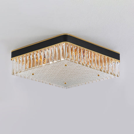 Modern Black Crystal Square Led Flush Mount Ceiling Light For Parlor