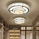 Faceted Crystal Led Flush Mount Ceiling Light With Nickel Finish And Floral Design