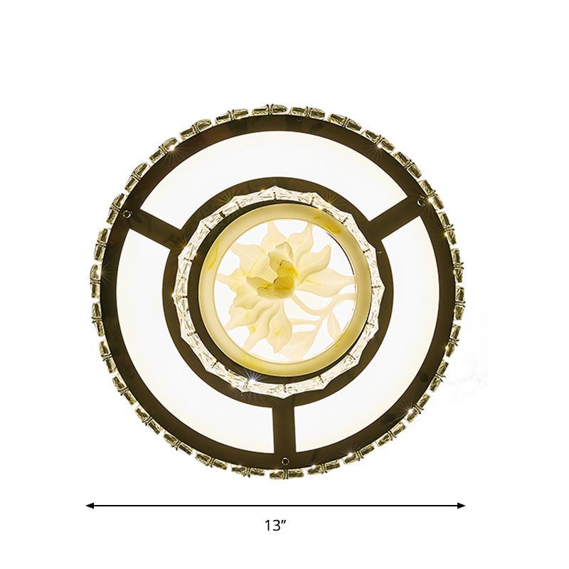 Faceted Crystal Led Flush Mount Ceiling Light With Nickel Finish And Floral Design