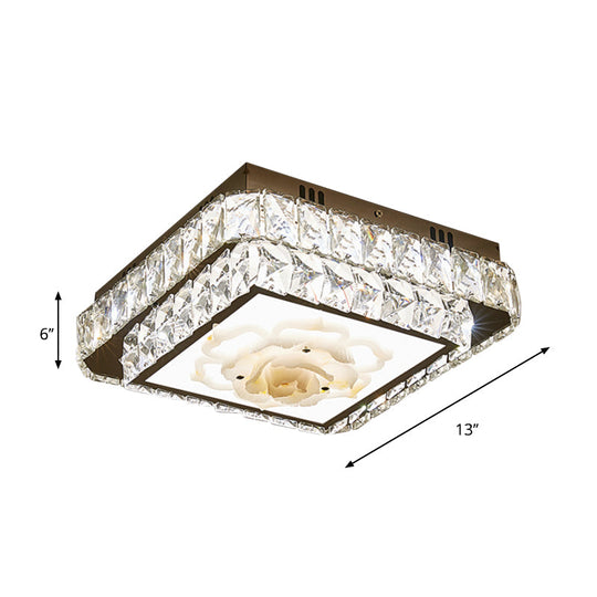 Faceted Crystal Led Flush Mount Ceiling Light With Nickel Finish And Floral Design