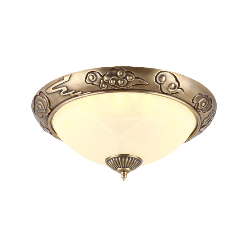 Brass Led Colonial Dome Ceiling Light In Opal Glass 12/16 For Bedroom