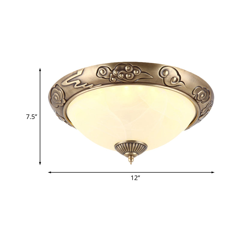 Brass Led Colonial Dome Ceiling Light In Opal Glass 12’/16’ For Bedroom