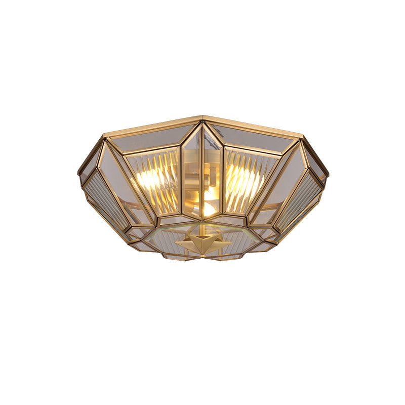 Colonial Gold Geometric Glass Flush Light - 3-Light Ceiling Mount For Bedroom