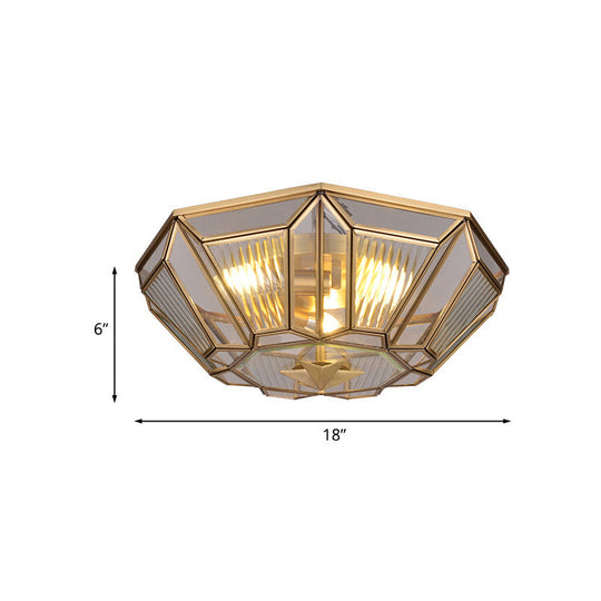 Colonial Gold Geometric Glass Flush Light - 3-Light Ceiling Mount For Bedroom