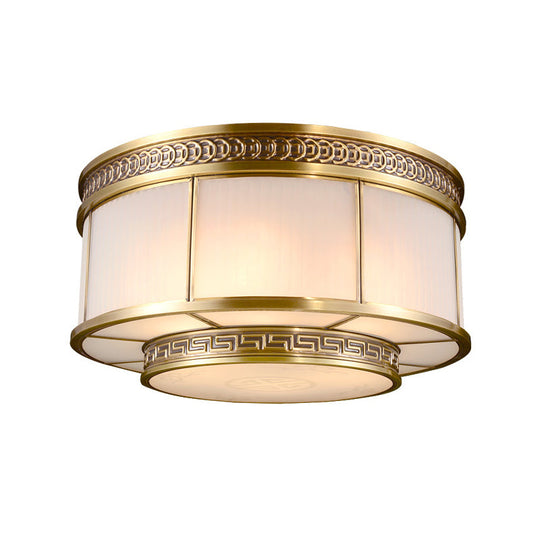 Flush Mount Colonial Opal Glass Ceiling Light Fixture With Gold Accent - Ring Restaurant