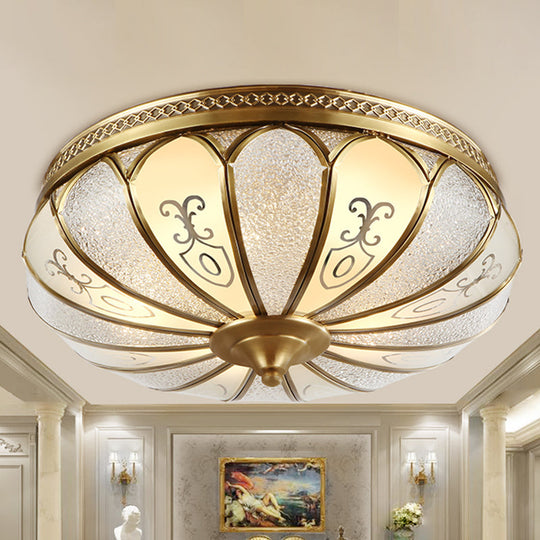 Lotus Frosted Glass Flush Mount Ceiling Light Fixture - Colonial Design Gold Finish 3/4/5 Heads
