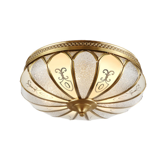 Lotus Frosted Glass Flush Mount Ceiling Light Fixture - Colonial Design Gold Finish 3/4/5 Heads