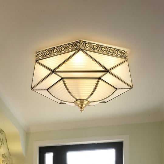 Colonial Prismatic Glass Ceiling Mounted Flushmount With 4 Gold Lights