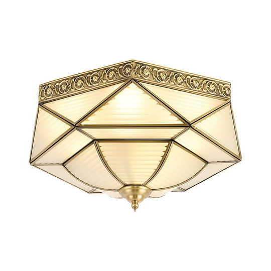 Colonial Prismatic Glass Ceiling Mounted Flushmount With 4 Gold Lights