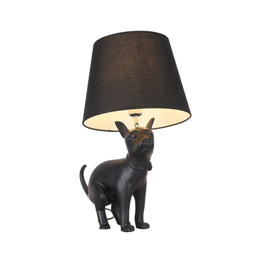 Romane - Country Style Resin Dog Nightstand Lamp Black Cone Fabric Shade
