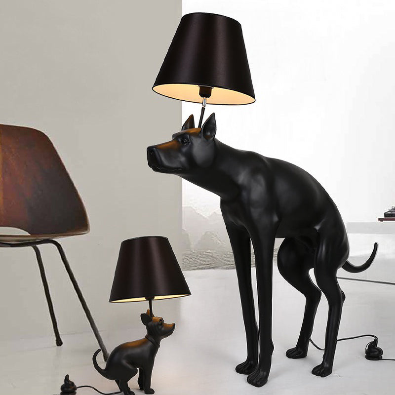 Romane - Country Style Resin Dog Nightstand Lamp Black Cone Fabric Shade