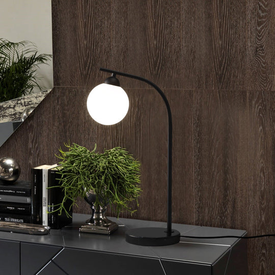 Albaldah - Ivory Glass Ball Shade Table Light With Black/Gold Bended Stand