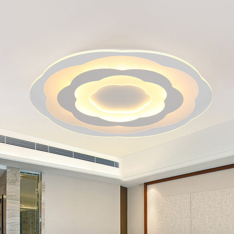 Ultrathin Layered Flower Ceiling Light - Modern Acrylic - White Led Flush Mount Lighting For