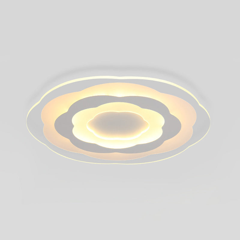 Ultrathin Layered Flower Ceiling Light - Modern Acrylic - White Led Flush Mount Lighting For